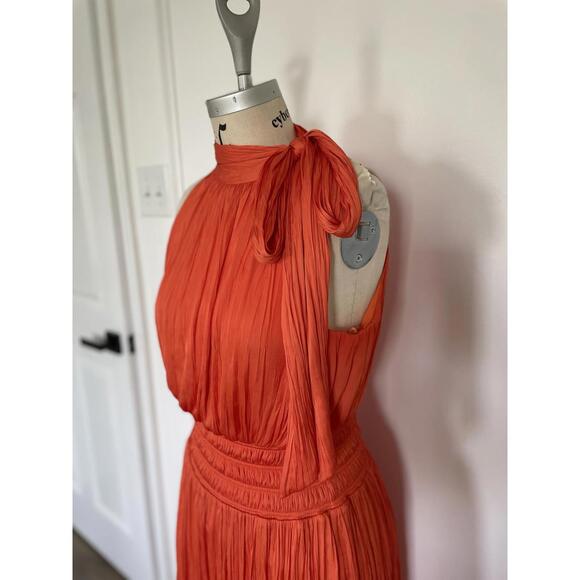 BCBGMaxAzria - Orange Halter Neck Maxi Dress with Side Slit, size M - Picture 5 of 12
